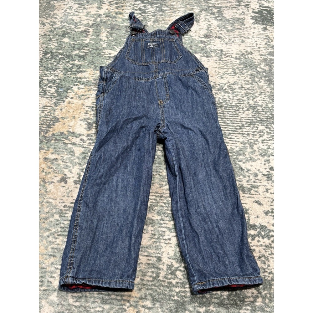 Oshkosh B'Gosh Vestbak Flannel Lined Buffalo Plaid Jean Denim Overalls 5T